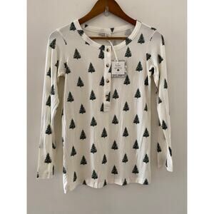NWT Kate Quinn Off White Long Sleeve Tree Tee Shirt XS Bamboo Green Button Front
